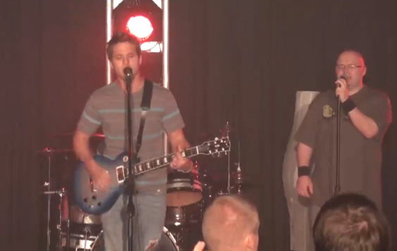 The whole set-up cannot be seen, but we finally worked our way up to some LED lights, a drummer (sometimes) two vocalists, and a bass player, oh yeah and a hazer.